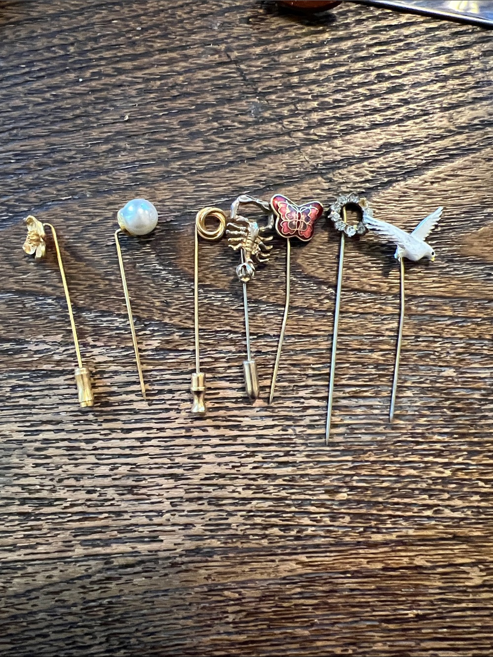 Lot Vintage Stick pins Trifari & unmarked enamel